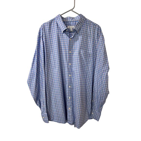 Peter Millar Men's Plaid Long Sleeve Button-Down Dress Shirt Blue White Size 2XL - Picture 1 of 10
